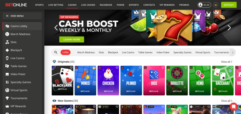 BetOnline casino games a seen when testing